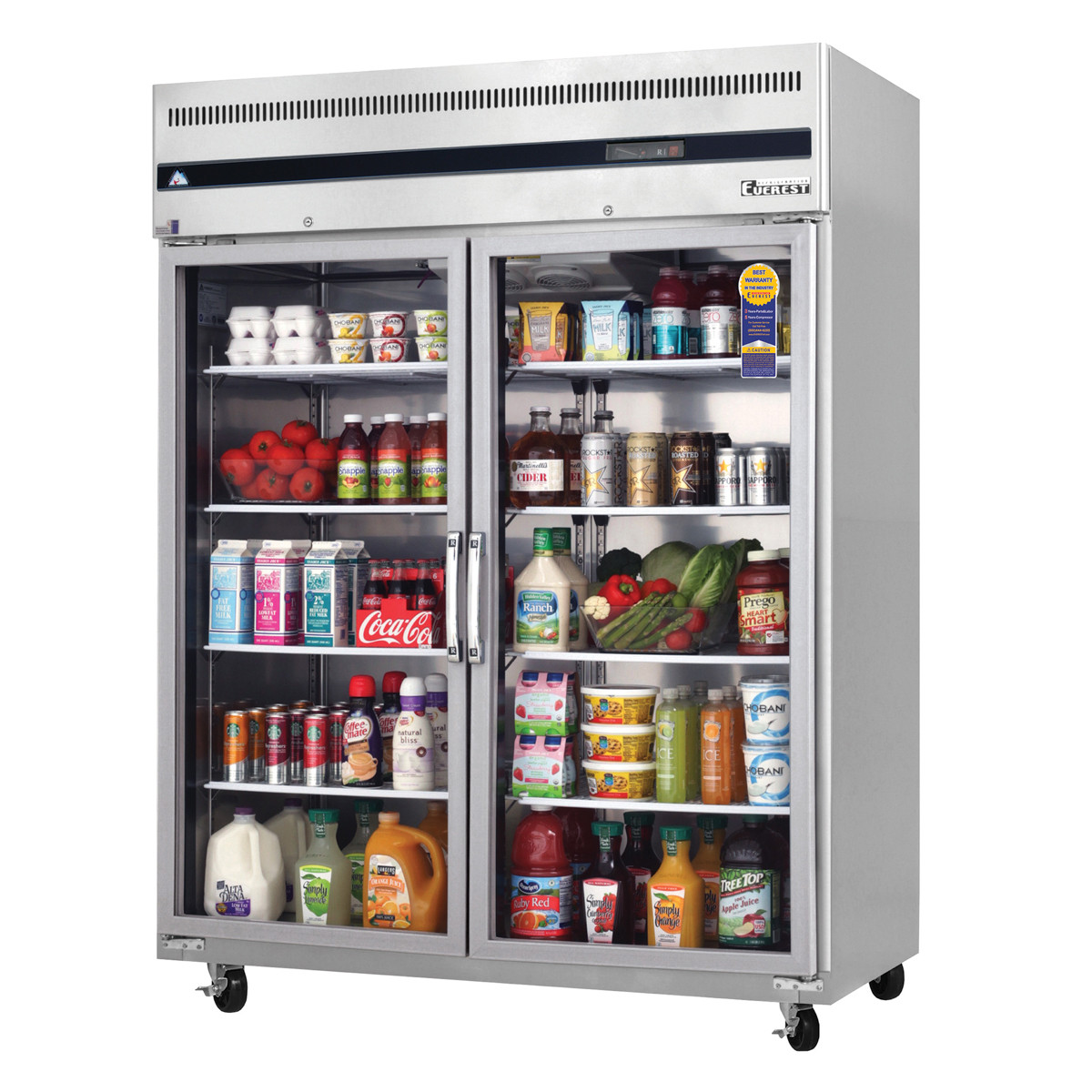 Everest Refrigeration ESGWR2 59" Two Section Glass Door Upright Reach
