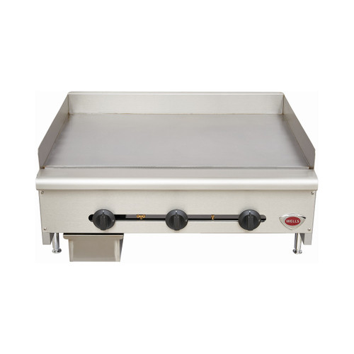 Wells HDG3630G 3 Burner Manual Control HD Gas Griddle - 90K BTU