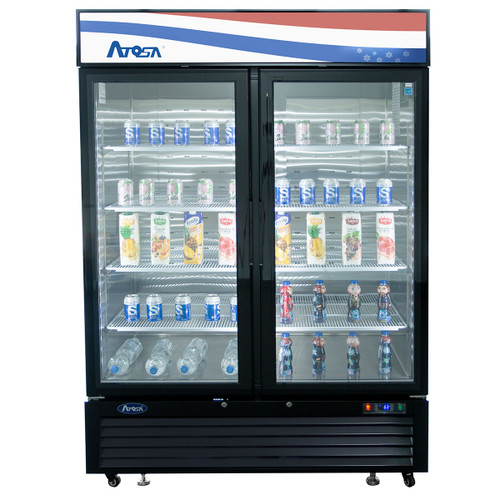 Atosa MCF8723GR Swing Glass Door Merchandiser Refrigerator, (2) Doors, Black Exterior [Front]