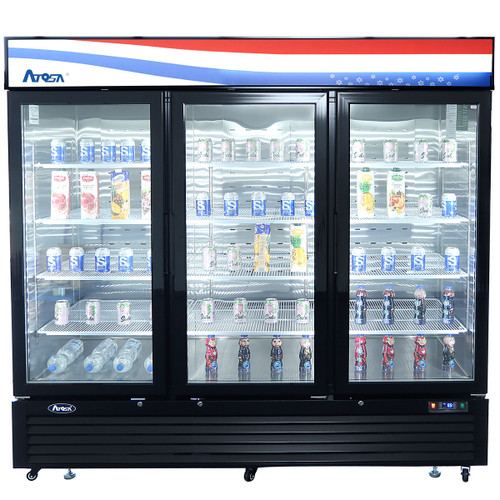 Atosa MCF8724GR Swing Glass Door Merchandiser Refrigerator, (3) Doors, Black Exterior [Front]