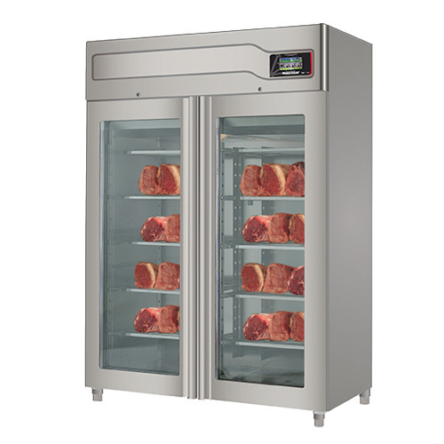 Omcan MATC200TF 58" Glass Door Stainless Steel Meat Aging Cabinet - 440 lb., 220V, 4140W