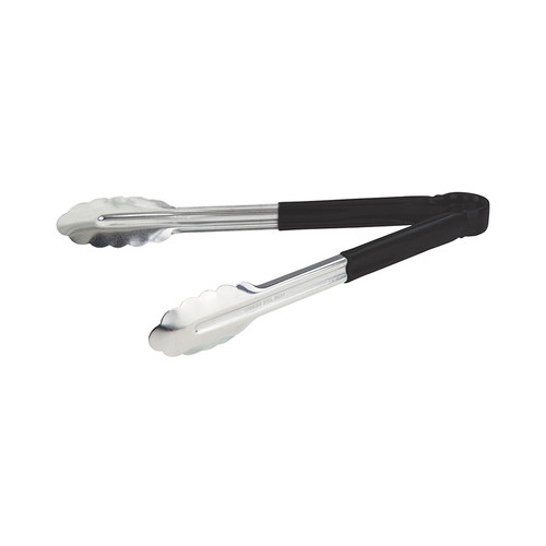 Winco UT-12HP-K 12" Stainless Steel Utility Tongs with Black Coated Handle