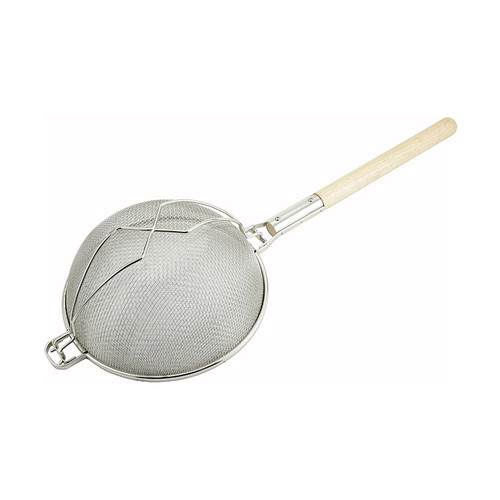 Winco MST-12D 12" Strainer Double Tinned Mesh, Wood Handle