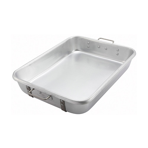 Winco ALRP-1824 Aluminum Double Roasting Pan with Straps - 24" x 18" x 4 1/2"