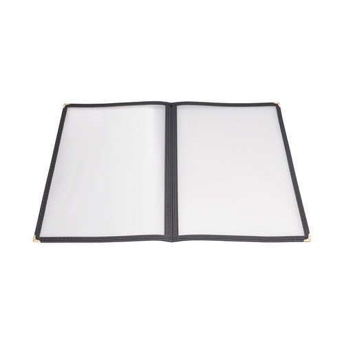 Winco PMCD-14K 9-9/16" x 15" Black Book-Fold Double Panel Menu Cover