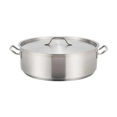Winco SSLB-30 Stainless Steel Brazier Pot with Cover, Induction-Ready - 30 Qt.