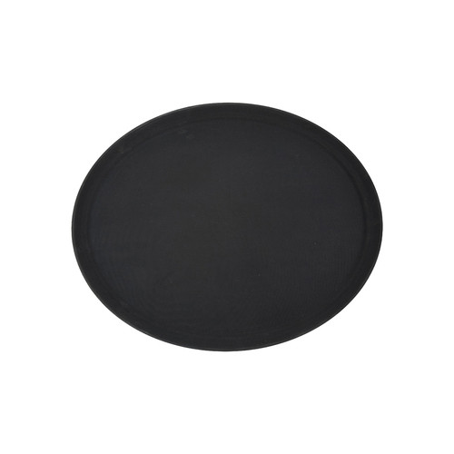 Winco TFG-2622K Deluxe Fiberglass Tray, Non-Slip, Oval, 26" x 22" - Black