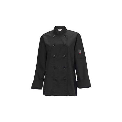 Winco UNF-7KM Women's Chef Jacket, Tapered Fit - Black, Medium