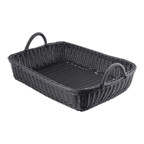 Tablecraft M2493H Handwoven Display Basket w/Handle, 19" x 14" x 4", Black