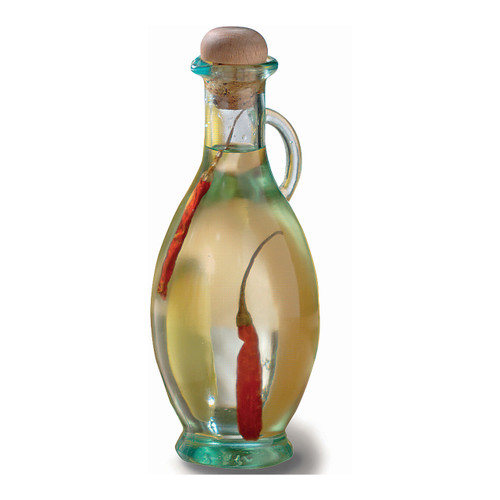 Tablecraft H9220 Green Tinted Glass Bottle with Cork Stopper, 8 oz.