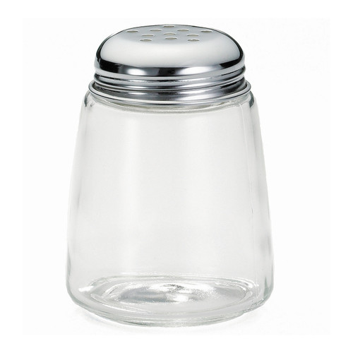 Tablecraft 261 Cheese Shaker, 8 oz., Modern Glass, Chrome Plated Perforated Top