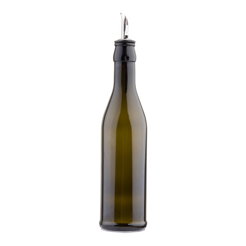 Tablecraft H92006 Bottle with Stainless Pourer, 17 oz., Dark Green Glass