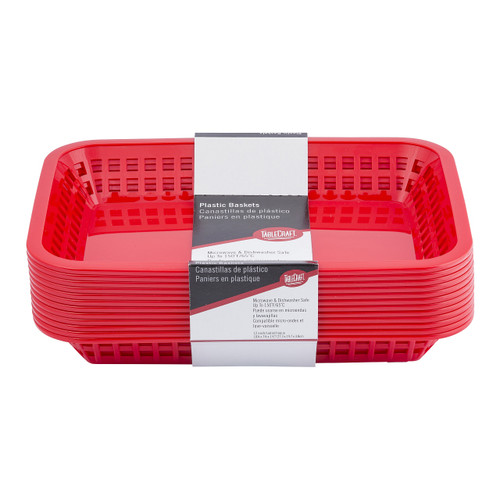 Tablecraft C1077R Rectangular Plastic Basket, 10.75" x 7.75", Red, 12/Pack