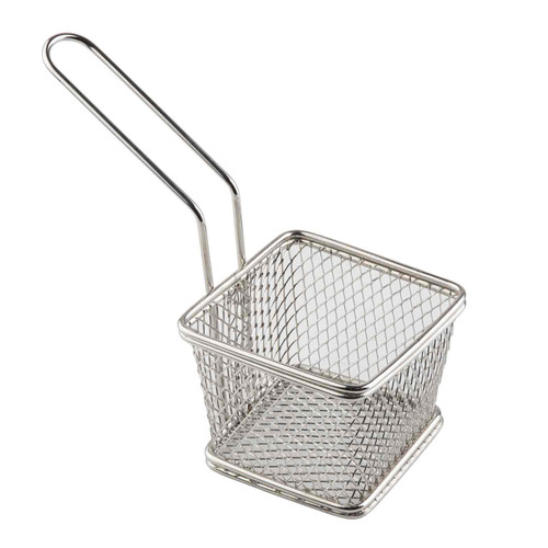 Tablecraft 10970 Square Wire Serving Basket, 4" x 4" x 3", Stainless Steel