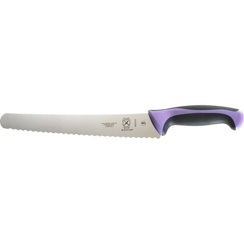 Mercer Culinary M23210PU Millennia 10" Wavy Edge Wide Bread Knife, Purple Handle