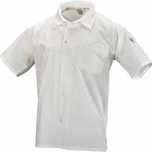 Mercer M60200WHL Unisex Cook Shirt, White, Short Sleeve, Large