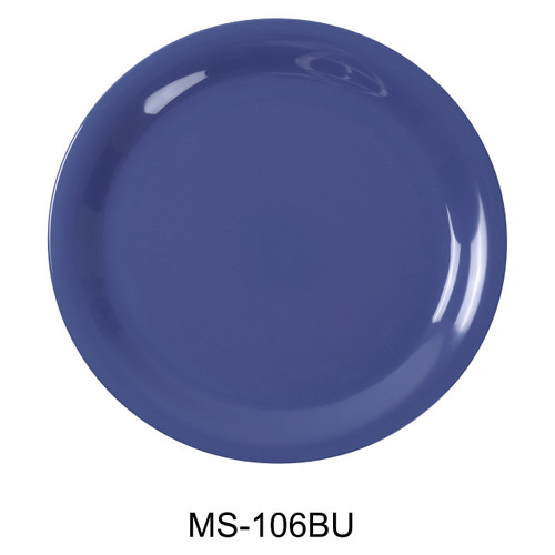 Yanco MS-106BU Mile Stone Narrow Rim Round Plate, 6.5" Diameter, Melamine, Blue Color (48/Case)