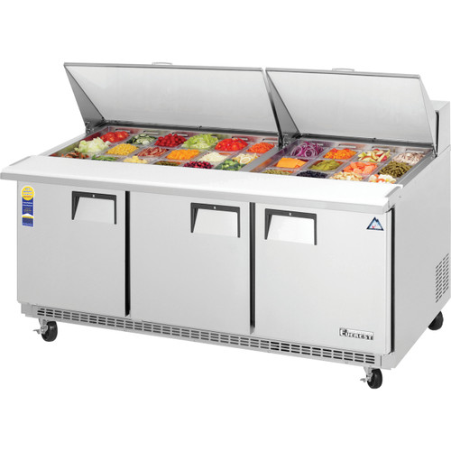 Everest Refrigeration EPBR3 71.13" Three Section Back Mount Mega-Top Sandwich Prep Table - 18.3 Cu. Ft.