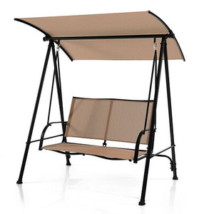 2-Seat Outdoor Canopy Swing with Comfortable Fabric Seat and Heavy-duty Metal Frame-Beige - Color:  D681-NP10403BE