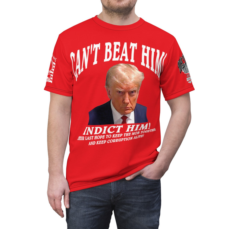 Trump Indict red Unisex Cut & Sew Tee (AOP)