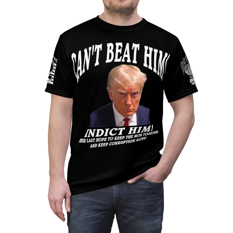 Trump Indict black Unisex Cut & Sew Tee (AOP)