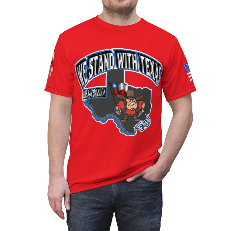 We stand with Texas 2 red Unisex Cut & Sew Tee (AOP)
