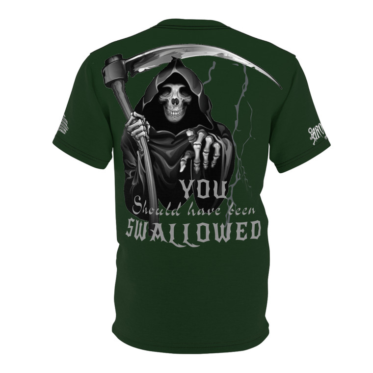 You should have been swallowed grayed back green Unisex Cut & Sew Tee (AOP)