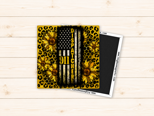 911 Dispatcher Leopard, Sunflowers, Yellow Line 2" x 2" Magnet