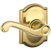 SCHLAGE F94FLA605CAMLH Lock Company Flair Lever Left Handed Dummy Interior Pack with Deadbolt, Polished Brass