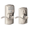 SCHLAGE FE595CAM619ACC FE595 CAM 619 ACC Camelot Keypad Entry with Flex-Lock and Accent Levers, Satin Nickel