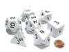 White Jumbo Size 7 Pc Polyhedral Dice Set D4, D6, D8, 2xd10, D12, D20