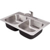 American Standard 22DB.6332283C.075  Colony Ada 33x22 Double Bowl Kitchen Sink Kit with Faucet & Drain, Stainless Steel