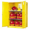 Justrite 942752 MANUFACTURING Yellow 18 Gauge CR Steel Sure-Grip EX Flammable Safety Cabinet with 2 Manual-Close Door, 90 gal Capacity, 43" W x 65" H x 34" D, 2 Shelves