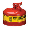 Justrite 436704 Safety Can Type I - 2-1/2 Gallon Galvanized Steel, Red,