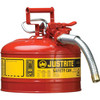 Justrite 240824 Red Metal Safety Can, Type ll, 2-1/2 Gallon Capacity, 1" x 9" Flexible Metal Hose, for Gasoline MFG JUS10721
