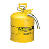 Justrite 436706 AccuFlow 5 Gallon, 11.75" OD x 17.50" H Galvanized Steel Type II Yellow Safety Can With 1" Flexible Spout