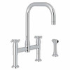 Rohl 112934 - PERRIN & ROWE IO CONTEMPORARY BRIDGE KITCHEN FAUCET WITH ^U^ SPOUT CROSS HANDLES AND SIDESPRAY IN POLISHED CHROME