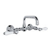Rohl 116173 Country Bath Low Lead Wall Mounted Bathroom Faucet with Porcelain Lever Handles, Polished Chrome