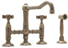 Rohl 117844 Country Kitchen Two Handle Widespread Bridge Faucet with Cross Handles Side Spray Finish: Polished Nickel, Handle Option: Porcelain Lever
