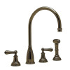 Rohl 103506 Perrin & Rowe Athenian Four Hole Kitchen Faucet in English Bronze with Metal Alsace Levers Sidespray Rinse & High ^C^ Spout