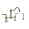 Rohl 103490 Perrin and Rowe Provence Lever Handle Bridge Kitchen Faucet with Sidespray Rinse and 9-Inch Reach Country Spout, Satin Nickel