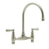 Rohl 107526 Perrin & Rowe Bridge Kitchen Faucet in Satin Nickel with High ^C^ Spout & Metal Alsace Levers without Unions