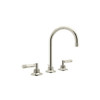 Rohl 105722 Michael Berman Graceline Deck Mounted Widespread Lavatory Faucet with 6 1/2 Reach C-Spout Pop-Up Waste and Metal Levers, Polished Nickel