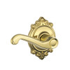 SCHLAGE F10FLA605BRK F10-FLA-BRK Passage Flair Door Leverset with the Decorative Brookshire R, Polished Brass