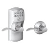 SCHLAGE FE575CAM626ACC FE575 CAM 626 ACC Camelot Keypad Entry with Auto-Lock and Accent Levers, Brushed Chrome