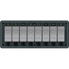 BLUE SEA SYSTEMS BS-8261 BLUE SEA SYSTEMS / Waterproof Switch Panel, MFG# , Consists of eight illuminated Contura switches with front-mounted fuse holders for AGC glass fuses (not included). 12 or 24 Volt DC. Horizontal orientation. 9.37"W x