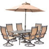 Hanover MANDN7PCSW-6-SU MANDN7PCSW-6 7 Piece Dining Set with 6 Rockers & Dining Table Outdoor Furniture, Tan