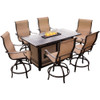 Hanover MONDN7PCFP-BR -P Monaco 7-Piece High-Dining Set with 6 Swivel Rockers and a 30,000 BTU Fire Pit Table Outdoor Furniture, Tan