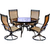 Hanover MONDN5PCSWG -SU-P Monaco 5 Piece Dining Set with Swivel Sling Chairs Outdoor Furniture, Tan