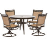 Hanover FNTDN5PCSWG -SU-P Fontana 5 Piece 4 Swivel Rockers, a 48" Table, a 9' Umbrella and Stand Outdoor Patio Dining Set